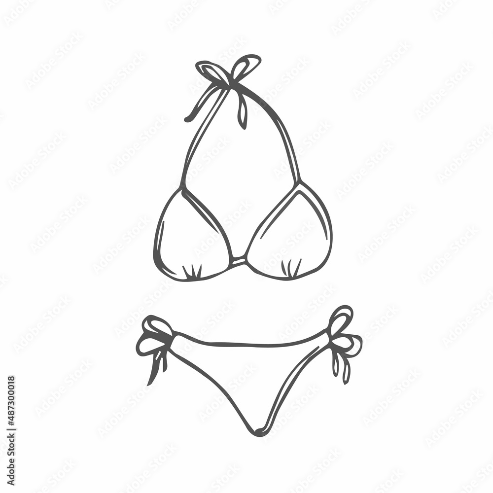 Doodle Beach Bikini sketch in vector. Summer swimwear icon isolated Doodle Beach Bikini sketch in vector. Summer swimwear icon isolated