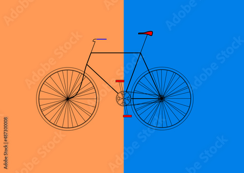 Vintage bicycle on the orange blue background