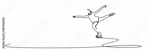 continuous drawing of winter skates on ice close-up