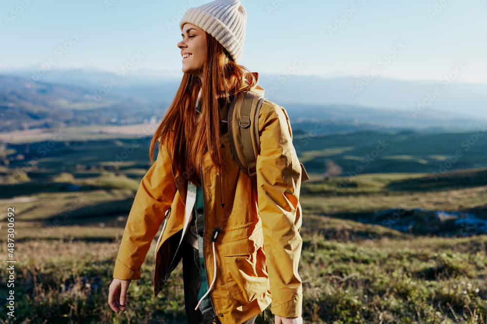 woman tourist admiring the landscape mountains nature Lifestyle