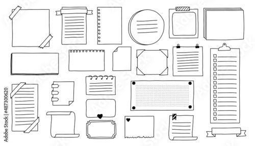 Bullet journal doodle icons. Hand drawn labels and borders for dairy