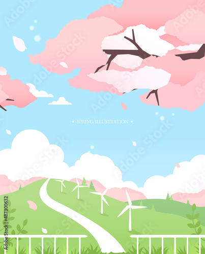 A warm spring view illustration. 
