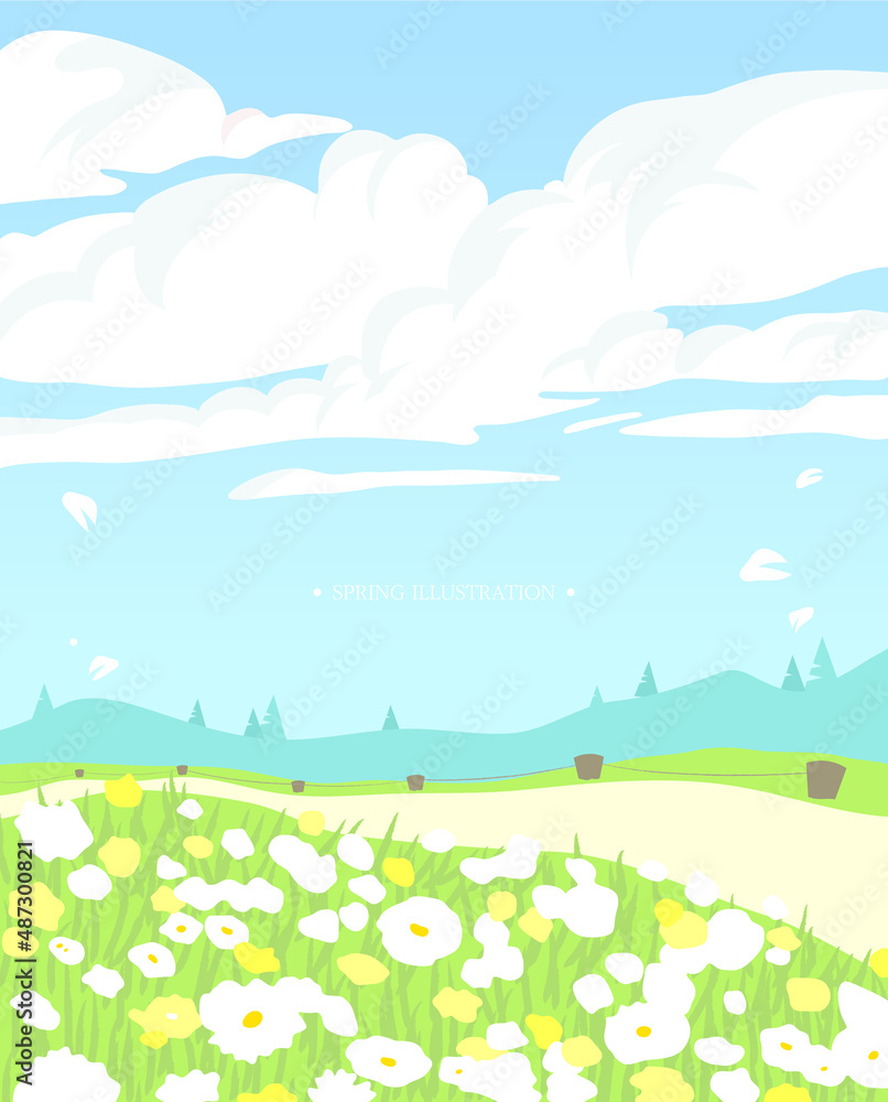 A warm spring view illustration.
A warm spring view illustration.