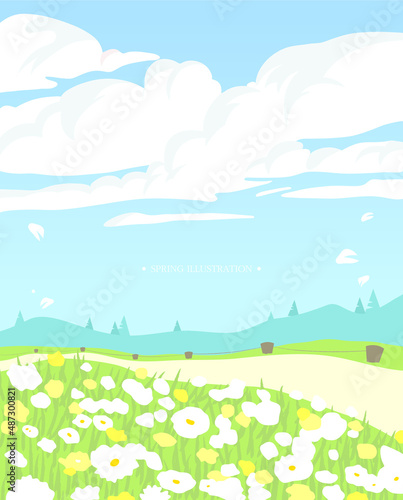 A warm spring view illustration. 
