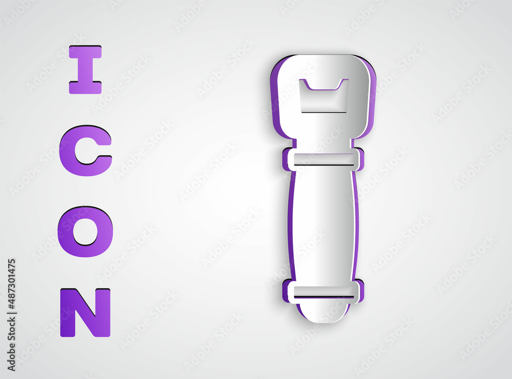 Paper cut Bottle opener icon isolated on grey background. Paper art style. Vector Paper cut Bottle opener icon isolated on grey background. Paper art style. Vector