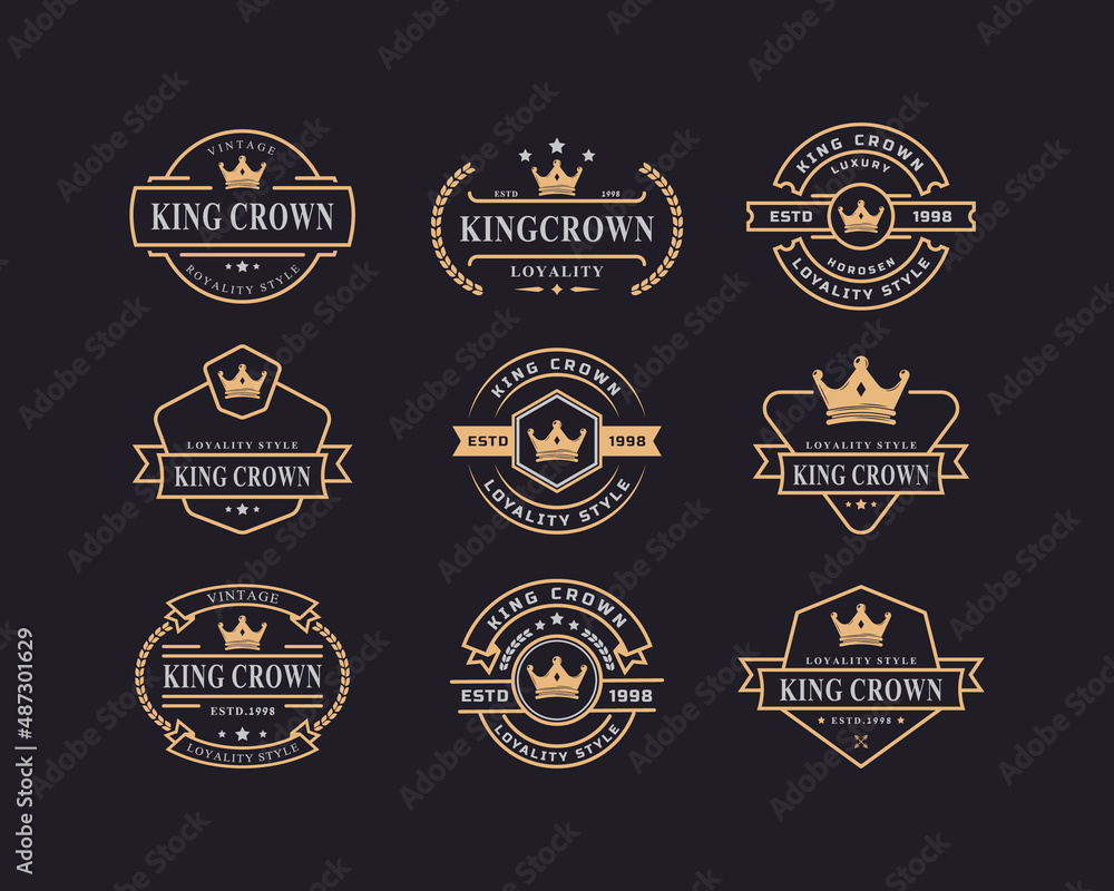 Vintage Retro Badge for Luxury Golden King Crown Royal Logo Design ...
