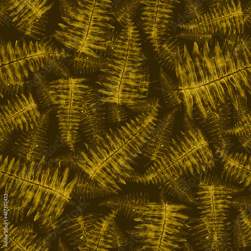 Watercolor seamless pattern with fern leaves. Foliage decoration. Vintage botanical exotic illustration wallpaper. © Natallia Novik