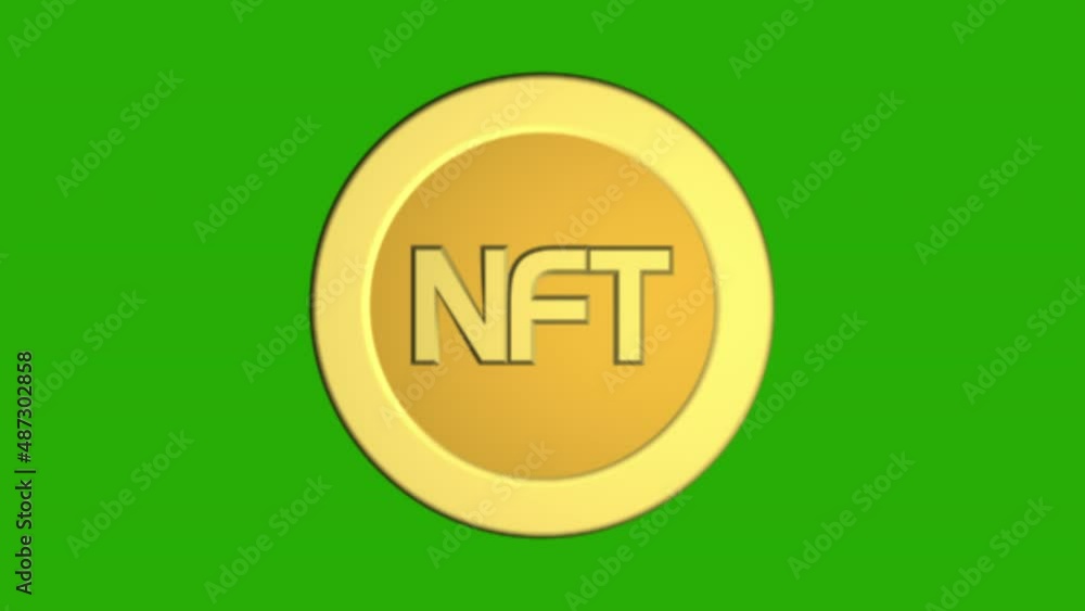 Golden shiny NFT coin rotates on its axis. 3D animation of NTF coin