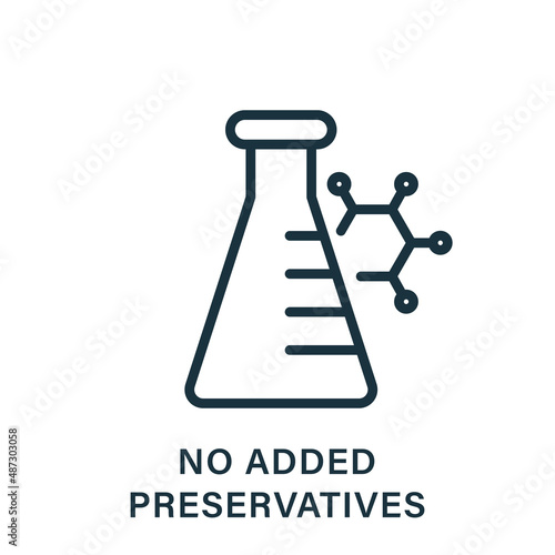 Non Added Preservative Line Icon. No Artificial, Toxic, Chemical Food Ingredient Outline Pictogram. Additive Preservative Free Sign. Certificate Organic Safe Product. Isolated Vector Illustration