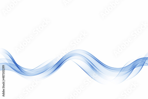 Wavy flow of blue wave.Abstract vector smoke or liquid wave background. © lesikvit