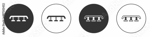 Black Skateboard stairs with rail icon isolated on white background. Circle button. Vector