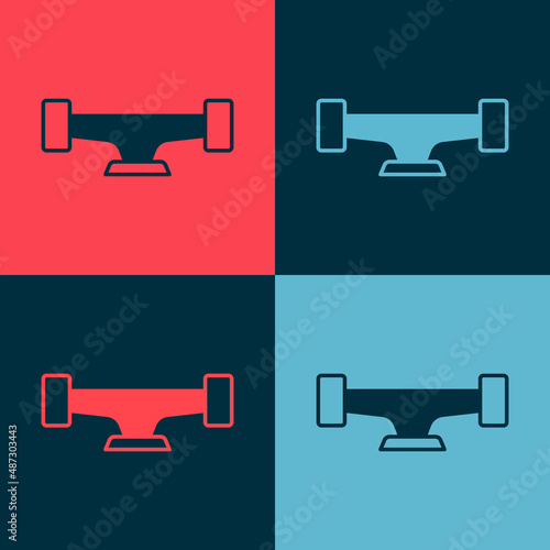 Pop art Skateboard wheel icon isolated on color background. Skateboard suspension. Skate wheel. Vector