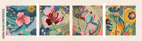 Set of abstract vector floral seamless patterns.