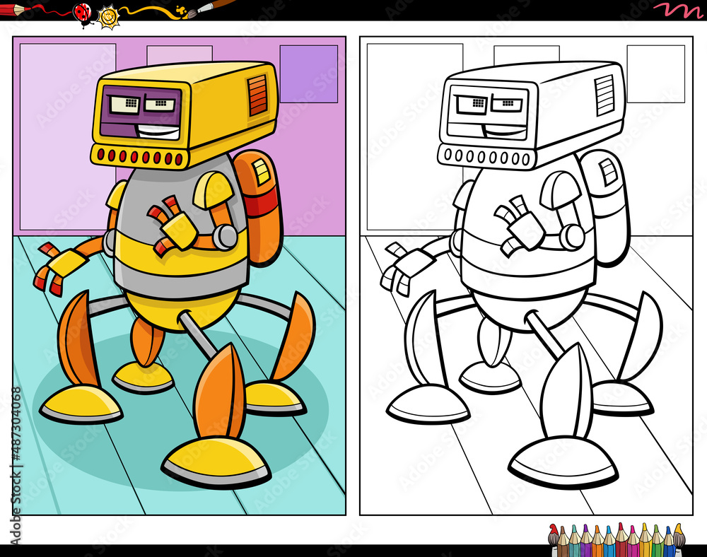 cartoon robot fantasy character coloring book page Stock Vector | Adobe