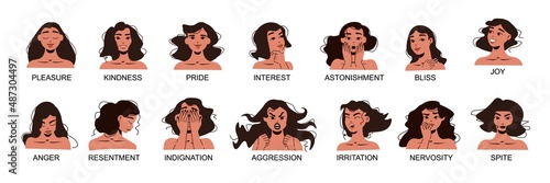 Woman Emotions And Mood Set