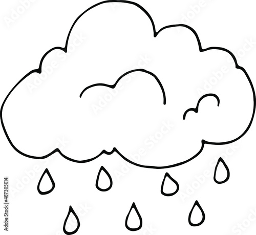 Fototapeta Naklejka Na Ścianę i Meble -  Cloud with drops, cloud, rain. Black and white illustration in the doodle style.