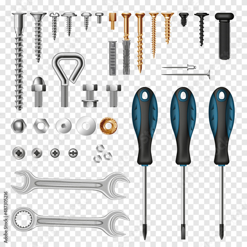 Screws Bolts Tools Transparent Set