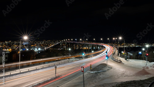 Canvas Print Night traffic in Tromsø Norway