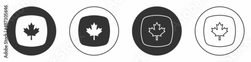 Black Canadian maple leaf icon isolated on white background. Canada symbol maple leaf. Circle button. Vector