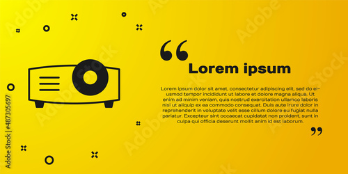 Black Presentation, movie, film, media projector icon isolated on yellow background. Vector