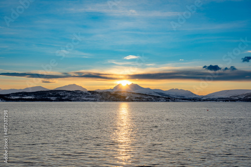 Evening glow above the island in Norway