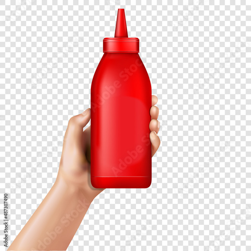 Vector mockup with hand and ketchup