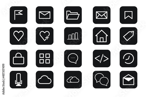 icons set bussiness with box black