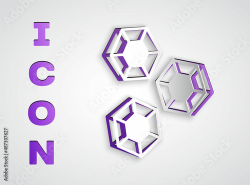Paper cut Gem stone icon isolated on grey background. Jewelry symbol. Diamond. Paper art style. Vector