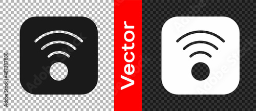 Black Wi-Fi wireless internet network symbol icon isolated on transparent background. Vector
