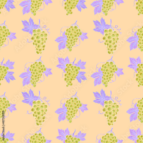 Creative seamless pattern with grapes. Oil paint effect. Bright summer print. Great design for any purposes 