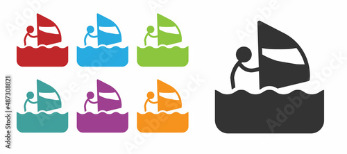 Black Windsurfing icon isolated on white background. Set icons colorful. Vector