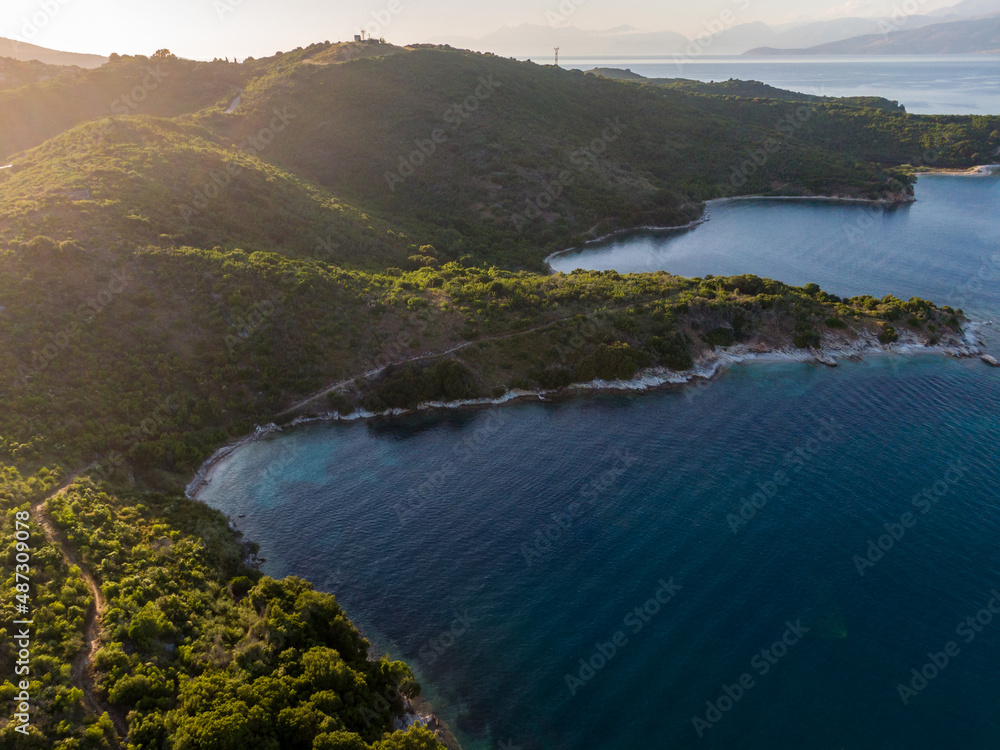 Aerial  view of beautiful beach in corfu greece