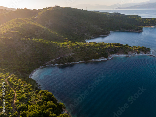 Aerial view of beautiful beach in corfu greece