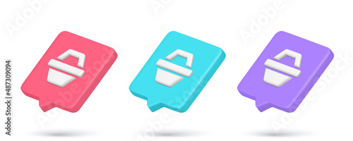Collection grocery supermarket shopping cart 3d icon quick tips realistic vector illustration