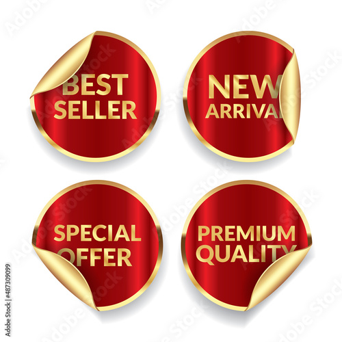 Sales business promotion labels collection in black and gold colors