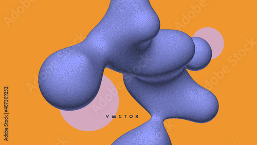 Abstract three-dimensional composition in dotwork style. Pointillism graphic. Dot stipple design. 3D vector illustration with dynamic effect. Template for banner, flyer, poster, cover or brochure.