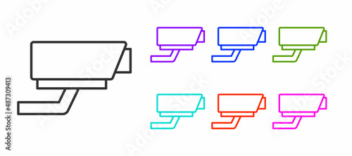 Black line Security camera icon isolated on white background. Set icons colorful. Vector