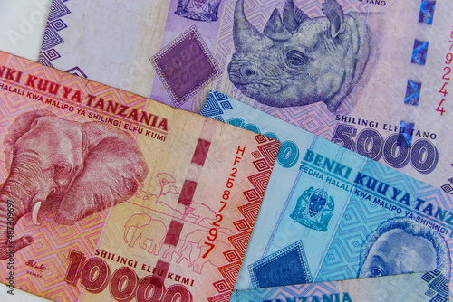фотографія Background of the different tanzanian shillings banknotes