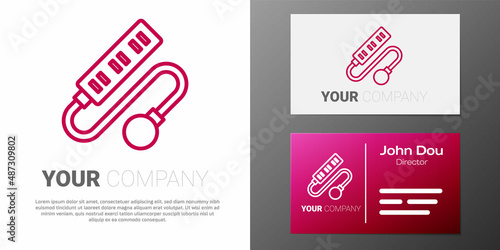 Logotype line Electric extension cord icon isolated on white background. Power plug socket. Logo design template element. Vector