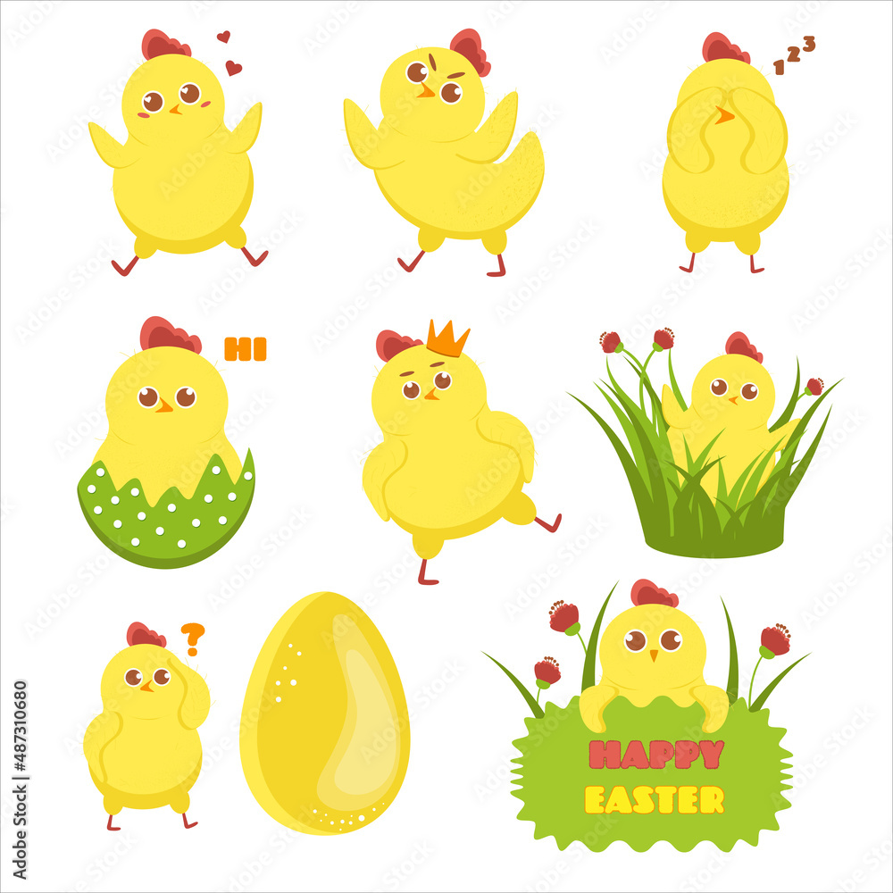 Easter chicken set. Bright Easter holiday. Easter chicken set. Bright Easter holiday.