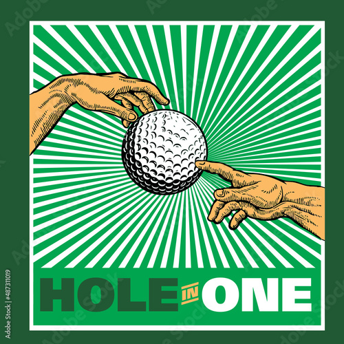 Quadro su tela Renaissance Hands Style Illustration with Golf Ball
