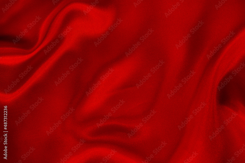 Obraz premium Dark red fabric texture background, detail of silk or linen pattern.