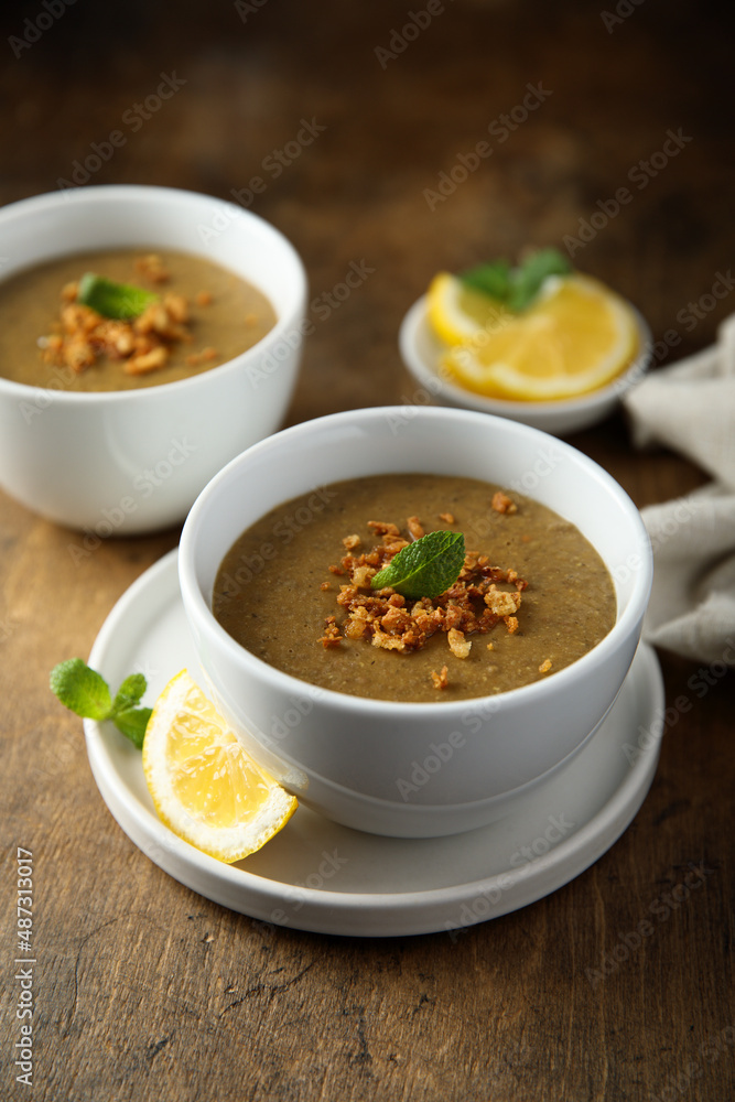 Traditional homemade lentil soup with lemon Traditional homemade lentil soup with lemon