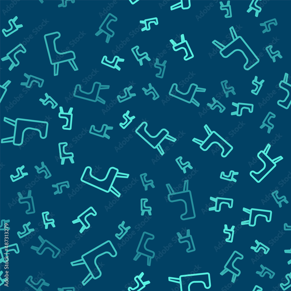 Green line Armchair icon isolated seamless pattern on blue background. Vector Green line Armchair icon isolated seamless pattern on blue background. Vector