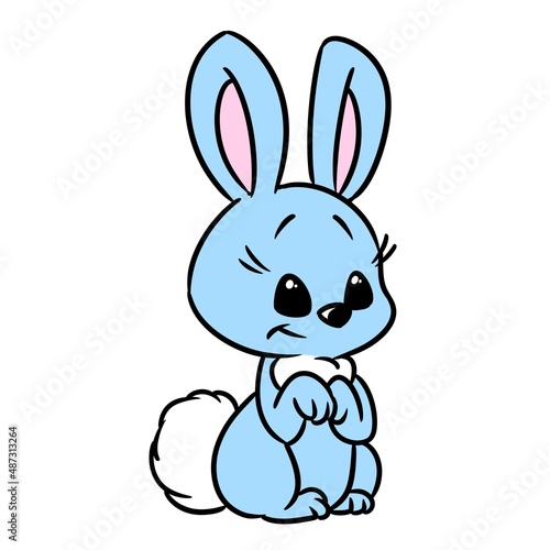 Little blue rabbit looking up isolated cartoon illustration