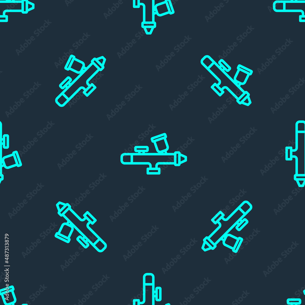 Green line Paint spray gun icon isolated seamless pattern on blue background. Vector Green line Paint spray gun icon isolated seamless pattern on blue background. Vector