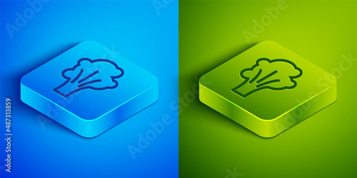Isometric line Paint spray icon isolated on blue and green background. Square button. Vector