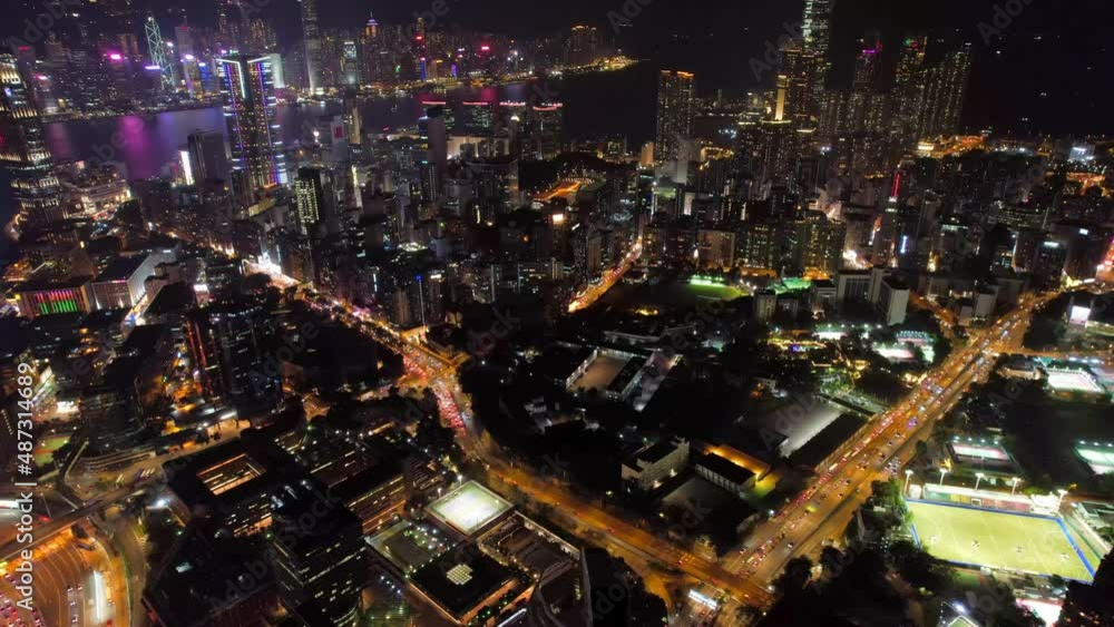 Aerial view of Hong Kong Island and Kowloon on sky. flying toward Victoria Harbour and Central Aerial view of Hong Kong Island and Kowloon on sky. flying toward Victoria Harbour and Central
