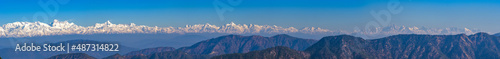 Panoramic view of Himalayan Mountain Ranges at Mukteshwar, Nanital, Uttarakhand, Kumani Range. Himalaya Panoramic photography  photo