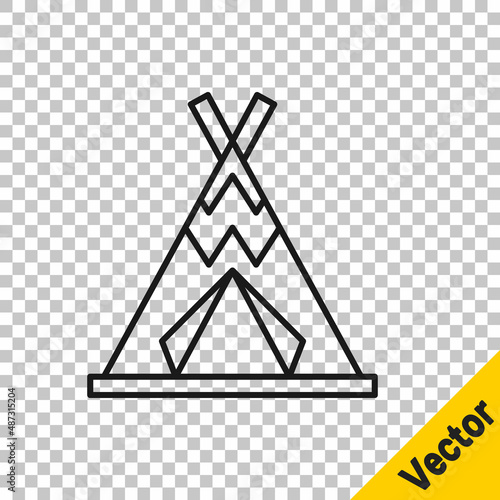 Black line Traditional indian teepee or wigwam icon isolated on transparent background. Indian tent. Vector